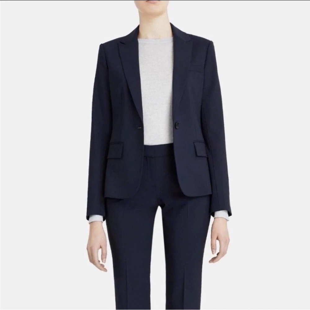 Theory GABE B Women’s navy blazer Sz 00 Wool Carrier Quiet Luxury Preppy Capsule